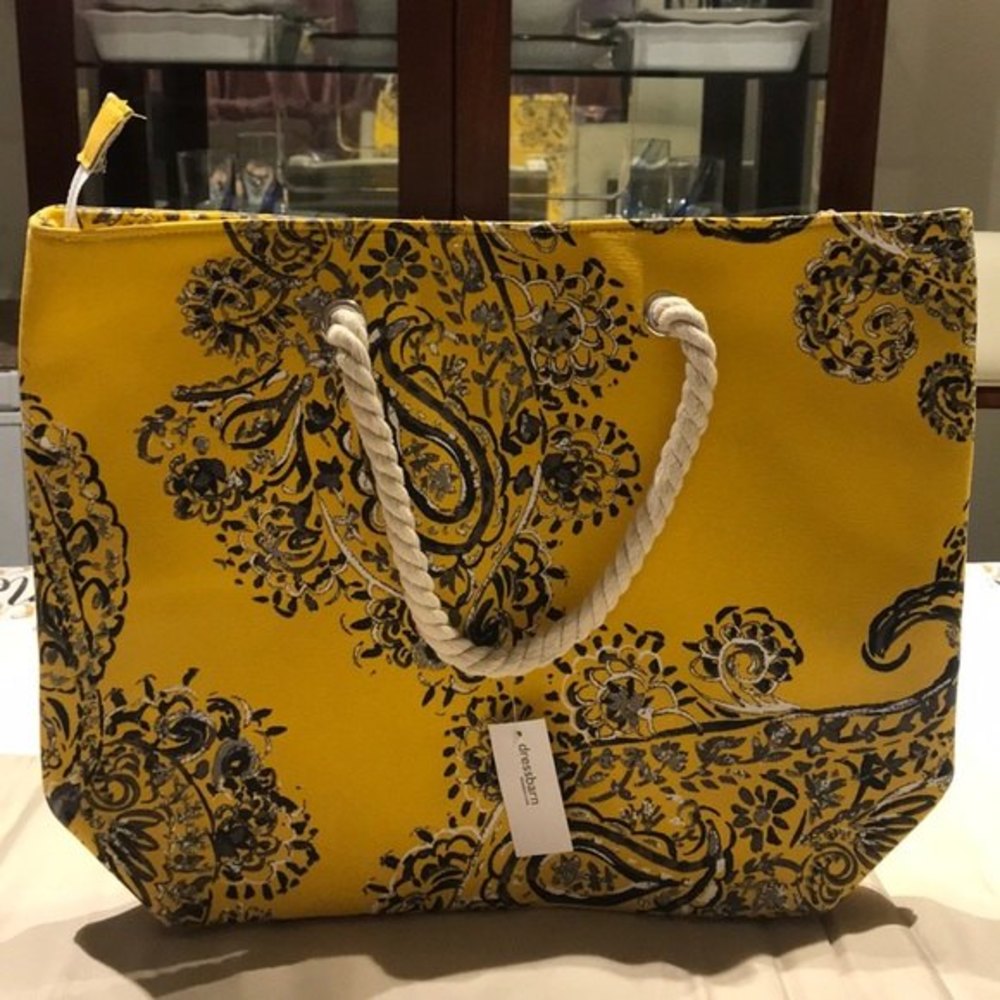 Dress Barn Large Tote Beach Picnic Bag Yellow / Blue - Picture 2 of 3